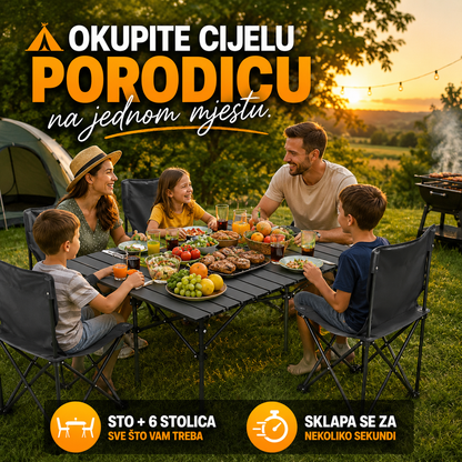Premium Sklopivi Set 120 cm – Sto + 6 Stolica