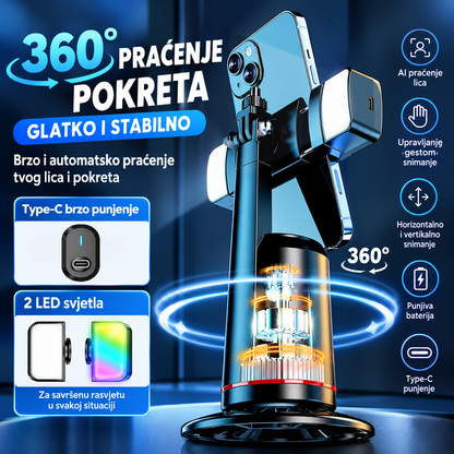 AI 360° Auto Tracking držač za telefon sa LED svjetlima
