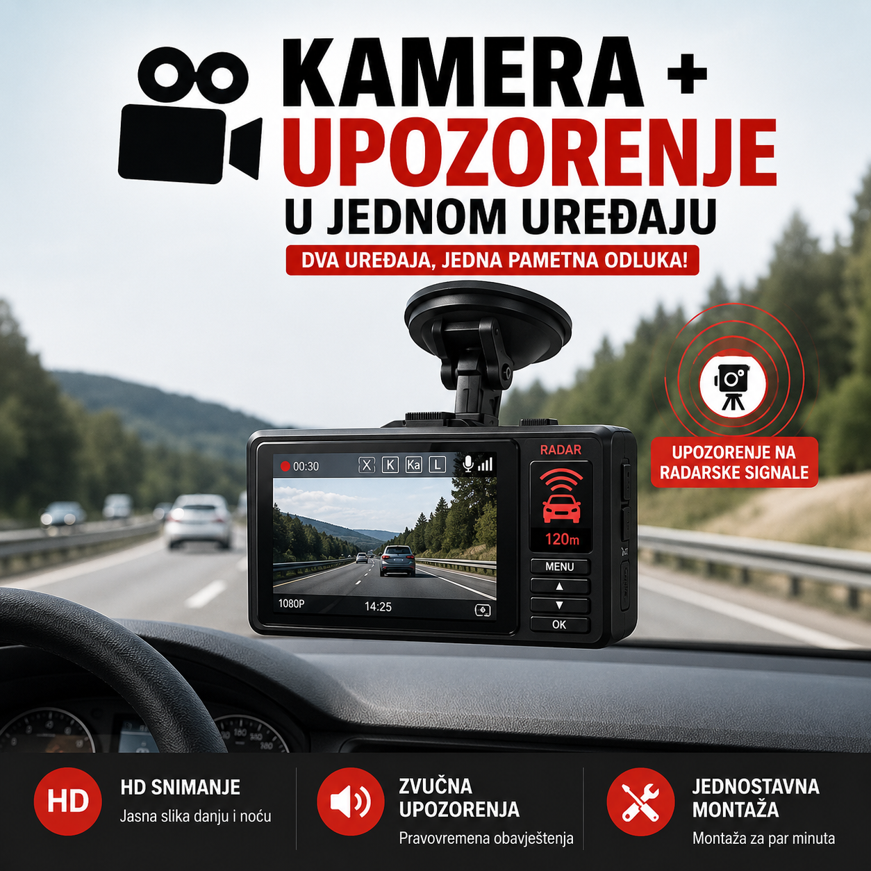 SmartDrive-2u1 Auto Kamera i Detektor Radarskih Signala