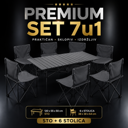 Premium Sklopivi Set 120 cm – Sto + 6 Stolica