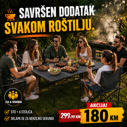 Premium Sklopivi Set 120 cm – Sto + 6 Stolica