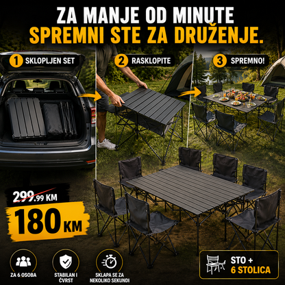 Premium Sklopivi Set 120 cm – Sto + 6 Stolica