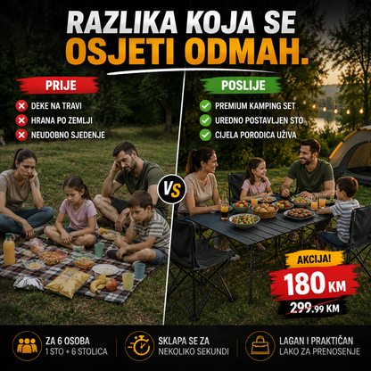Premium Sklopivi Set 120 cm – Sto + 6 Stolica