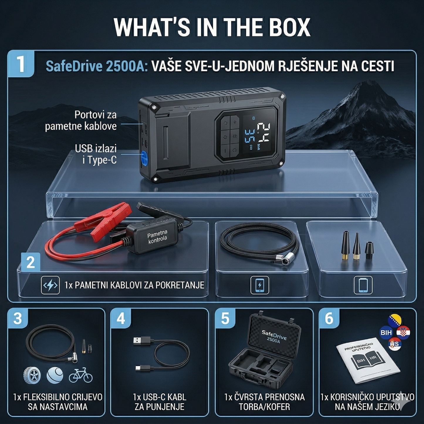 4u1 Starter + Kompresor + PowerBank + Lampa (2500A)