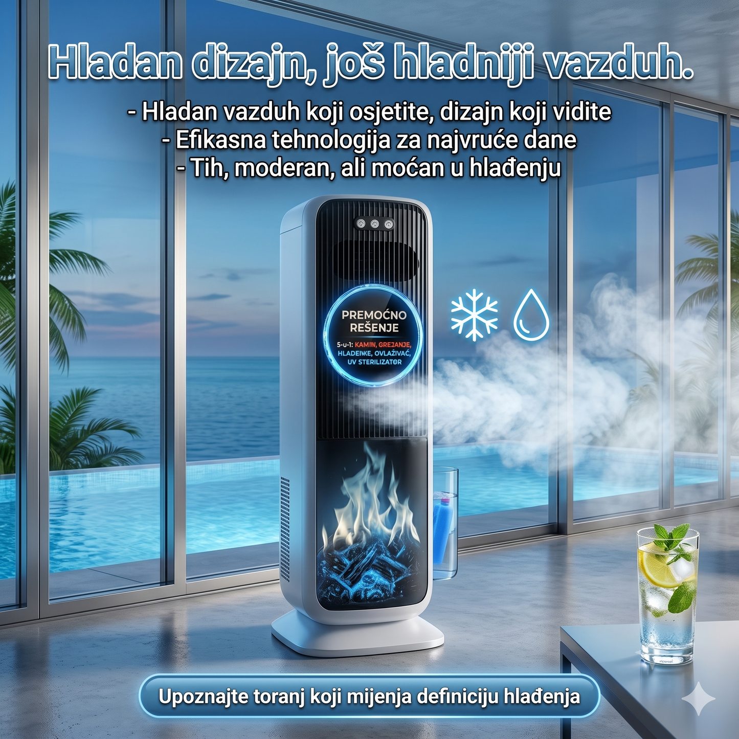 Premium 5-u-1 Pametni Klimatizacioni Toranj sa Efektom Kamina